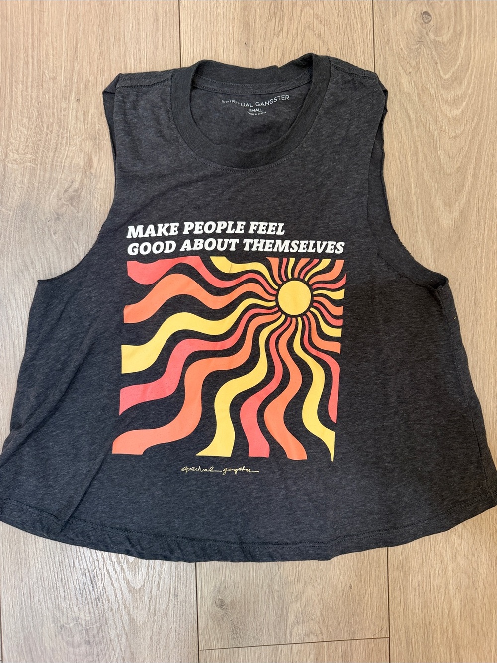 Spiritual Gangster Black Tank with Yellow & Coral Sun Graphic